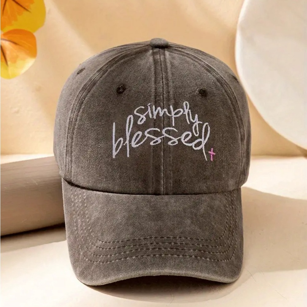 Simply Blessed Embroidery Baseball Cap - Coffee